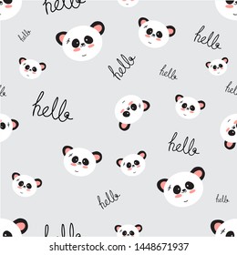 Cute Panda Seamless Pattern, Animal Background with hello
