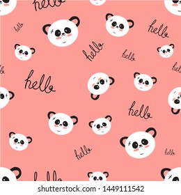 Cute Panda Seamless Pattern, Animal Background with hello