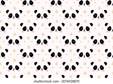 Cute Panda Seamless Pattern, Animal Background with stars for Kids