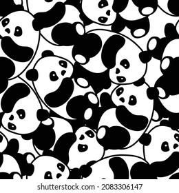 Cute panda seamless pattern, background. Vector