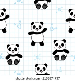 Cute Panda Seamless Pattern Background, Cartoon Panda Bears Vector illustration, Creative kids for fabric, wrapping, textile, wallpaper, apparel.