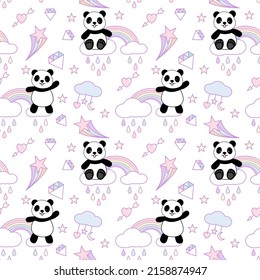 Fondo de patrón sin costura de Panda Cute, ilustración de vectores de caricatura Panda Bears, niños creativos para tela, envoltura, textil, papel de pared, ropa.