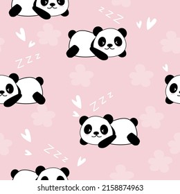 Cute Panda Seamless Pattern Background, Cartoon Panda Bears Vector illustration, Creative kids for fabric, wrapping, textile, wallpaper, apparel.