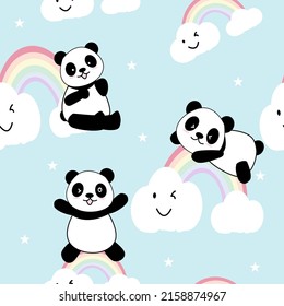 Cute Panda Seamless Pattern Background, Cartoon Panda Bears Vector illustration, Creative kids for fabric, wrapping, textile, wallpaper, apparel.