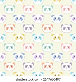 Patrón de panda sin fisuras, pandas pastel coloridos, ilustración vectorial, fondo de repetición interminable.