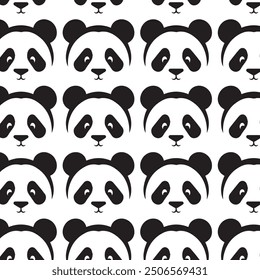 cute panda seamless pattern icon vector black and white for print textile tattoo style high quality wallpaper