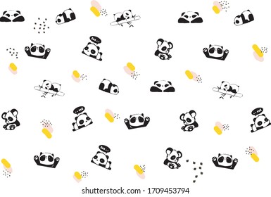 Cute panda seamless pattern kawai black and white cutie pandas baby beautiful bamboo nature 