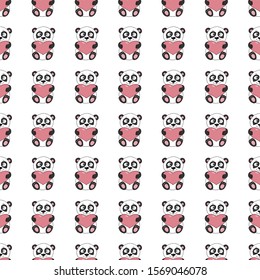 Cute panda seamless pattern on white background. Good for textile fabric print, wrapping, wallpapers, etc.  Vector illustration. Love theme art.