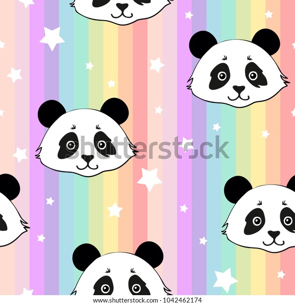 虹の縞の背景にかわいいパンダのシームレスな柄 のベクター画像素材 ロイヤリティフリー