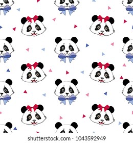 Cute panda  seamless pattern. Vector background for kids design.