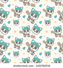 cute panda seamless pattern - vector