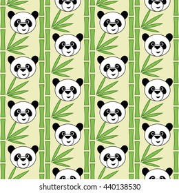 Cute panda, seamless vector illustration with cartoon pandas and bamboo