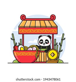 cute panda selling noodle illustration