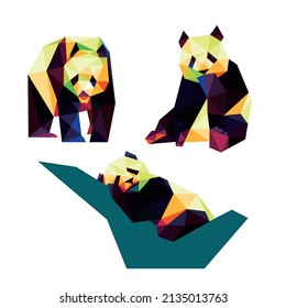 Cute Panda Set in Colorful Polygonal Logo. Panda Colorful Abstract Polygon. Collection of Panda Low Poly