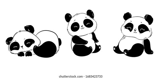 Cute panda set. Vector illustration.  