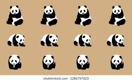 cute panda set Vector illustration isolated on colorful Set of cute big pandas in different poses. flat vector illustration design