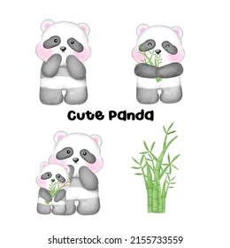 Cute panda set in watercolor style.