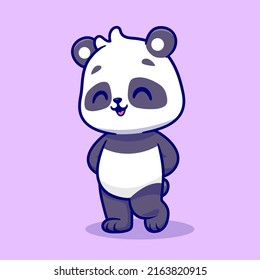 Cute Panda Shy Cartoon Vector Icon Illustration. Animal Nature Icon Concept Isolated Premium Vector. Flat Cartoon Style