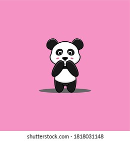 Cute Panda shy Vector Icon Illustration. Panda Mascot Cartoon Character. Animal Icon Concept White Isolated. Flat Cartoon Style Suitable for Web Landing Page, Banner, Flyer, Sticker, Card