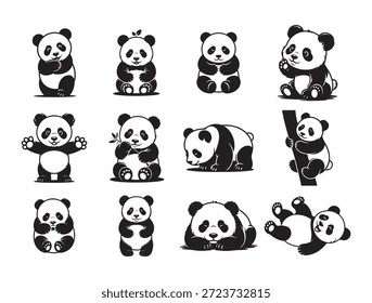 Linda silueta de panda en blanco y negro.