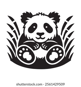 Cute panda silhouette vector illustration
