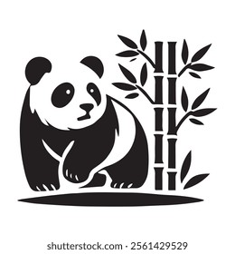 Cute panda silhouette vector illustration

