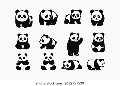 Cute Panda Silhouettes Bundle vector Design