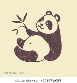 Cute panda. Simple flat icon in retro style. Vector Illustration