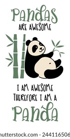 Cute panda. Simple flat icon with a funny inscription. Vector Illustration