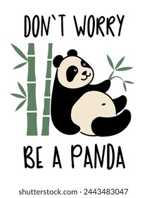 Cute panda. Simple flat icon with a funny inscription. Vector Illustration
