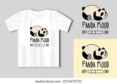 Cute panda. Simple flat icon with the inscription Panda Mood. T shirt design with mockup