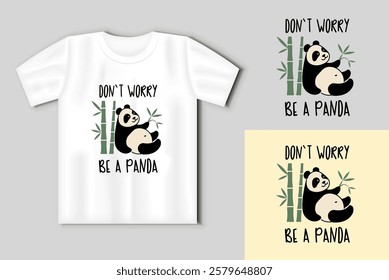 Cute panda. Simple flat icon with a funny inscription. I Eat until I get sleepy. Funny print with t-shirt mockup