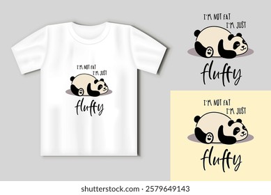 Cute panda. Simple flat icon with funny inscription .T shirt design template with mockup