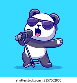 Cute Panda Singing Cartoon Vector Icon Illustration. Animal Music Icon Concept Isolated Premium Vector. Flat Cartoon Style