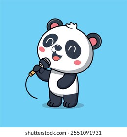 Cute Panda Singing Cartoon Vector Icon Illustration.