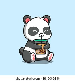 Cute Panda Sipping Boba Milk Tea Cartoon Vector Icon Illustration Animal Food Icon Concept Isolated Premium Vector. Flat Cartoon Style