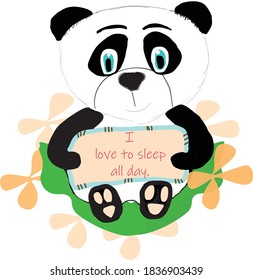 panda lindo sentado en hojas y flores