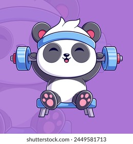 Cute panda sits and lifts weights