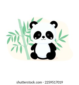 Cute Panda sitting in Bamboo leaves. Jungle wildlife, zoo mammal animal. Cartoon flat vector illustration.