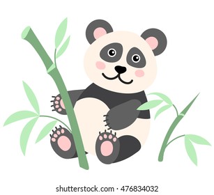 Cute panda sitting with branches of bamboo vector illustration