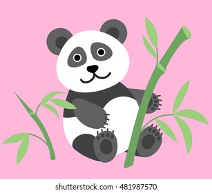 Cute panda sitting with branches of bamboo vector illustration