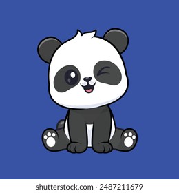Cute Panda Sitting Cartoon Vector Icon Illustration Animal Nature Icon Concept Isolated Flat Vector with Dark Blue Background.