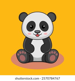 Cute Panda Sitting Flat Vector Cartoon Illustration