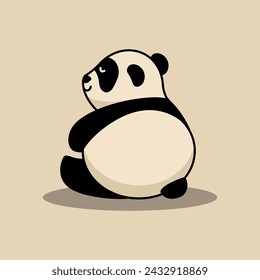 Cute panda is sitting with his back. Simple flat icon in retro style. Vector Illustration