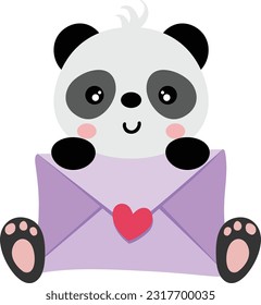 Panda lindo sentado con un sobre