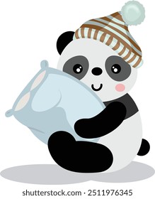 Cute panda sitting holding a pillow
