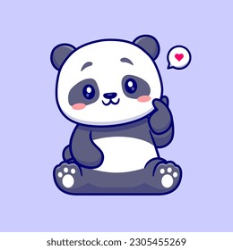 Cute Panda Sitting With Korean Love Sign Hand Cartoon Vector Icon Illustration. Animal Love Icon Concept Isolated Premium Vector. Flat Cartoon Style