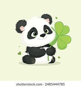A cute panda sitting with leaf vector illustration