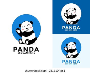 Cute Panda Sitting logo vector, cartoon panda logo design template