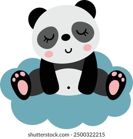 Cute panda sitting on blue cloud

